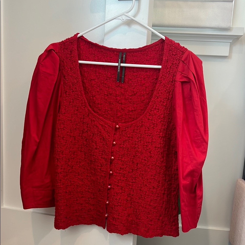 Anthropologie smocked red top